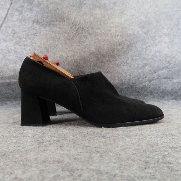 Stuart Weitzman Shoe Women 7.5 Pump Block Heel Slip On Classic Leather Black 90s - Picture 16 of 16